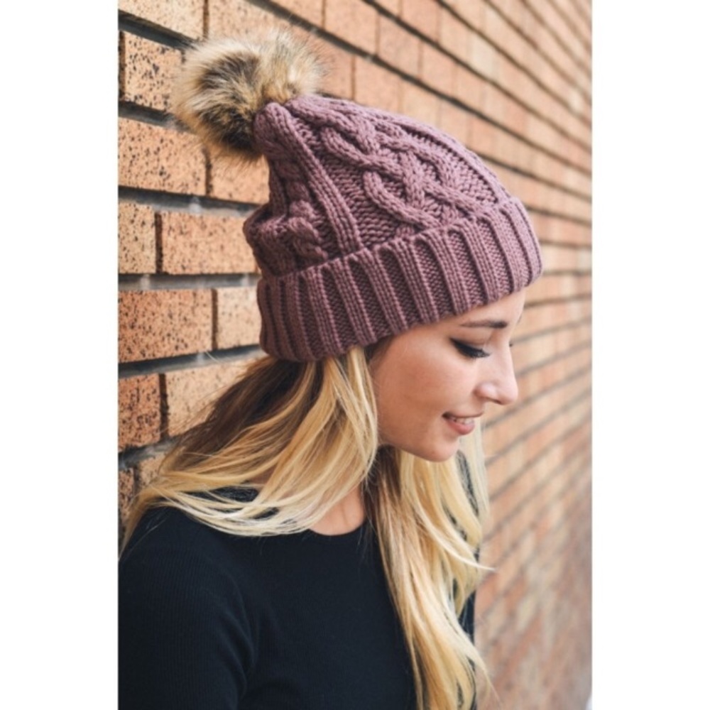 ONE LEFT! HP! Mauve Pom Beanie - Picture 2 of 3